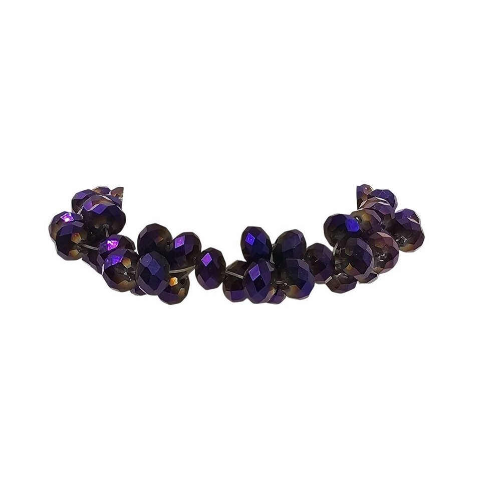 Faceted Dark Purple Crystal Beaded Stretch Bracelet Vintage One Size